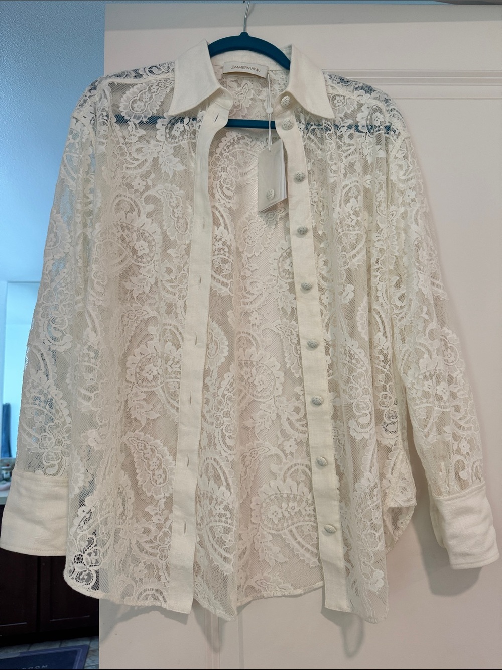 Zimmermann Ivory Lace Button-Front Shirt